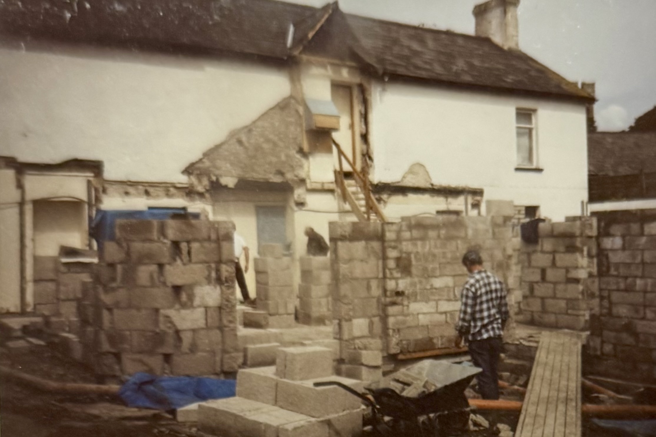 The start of construction at the back of the pub, showing where the cellar, toilets, Function Room, kitchen, and back porch would soon be.
