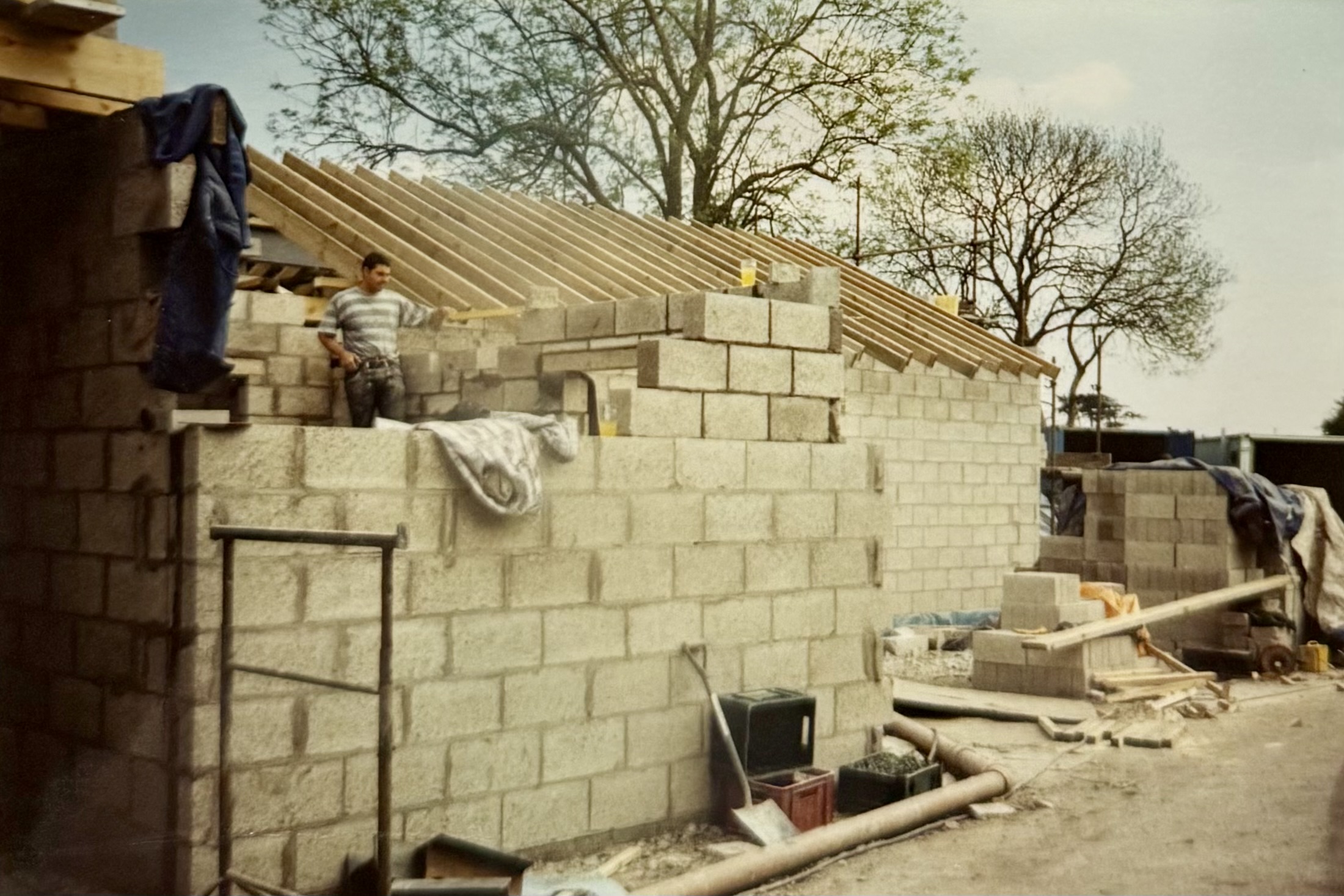 From the side of the pub, you can see the Function Room roof being constructed, and a workman stood in what is now the cellar.