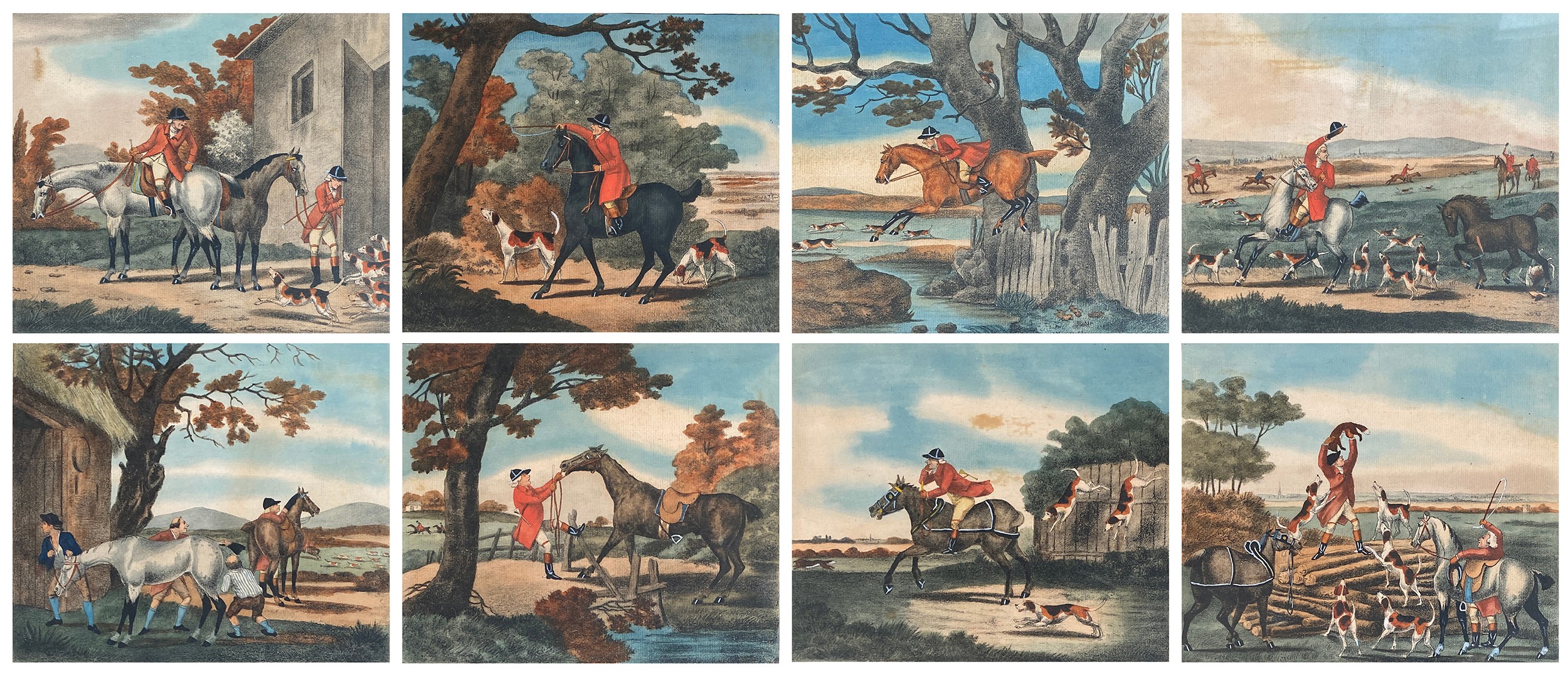 A set of eight prints, depicting hunting scenes.