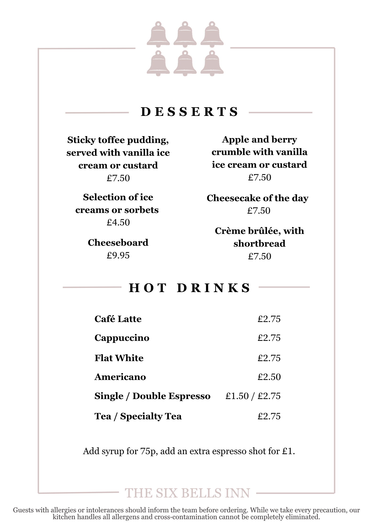Desserts Menu